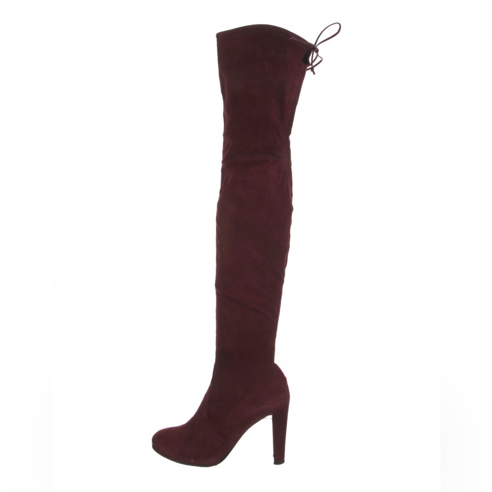 Stuart Weitzman suede over the knee heel boot in burgundy